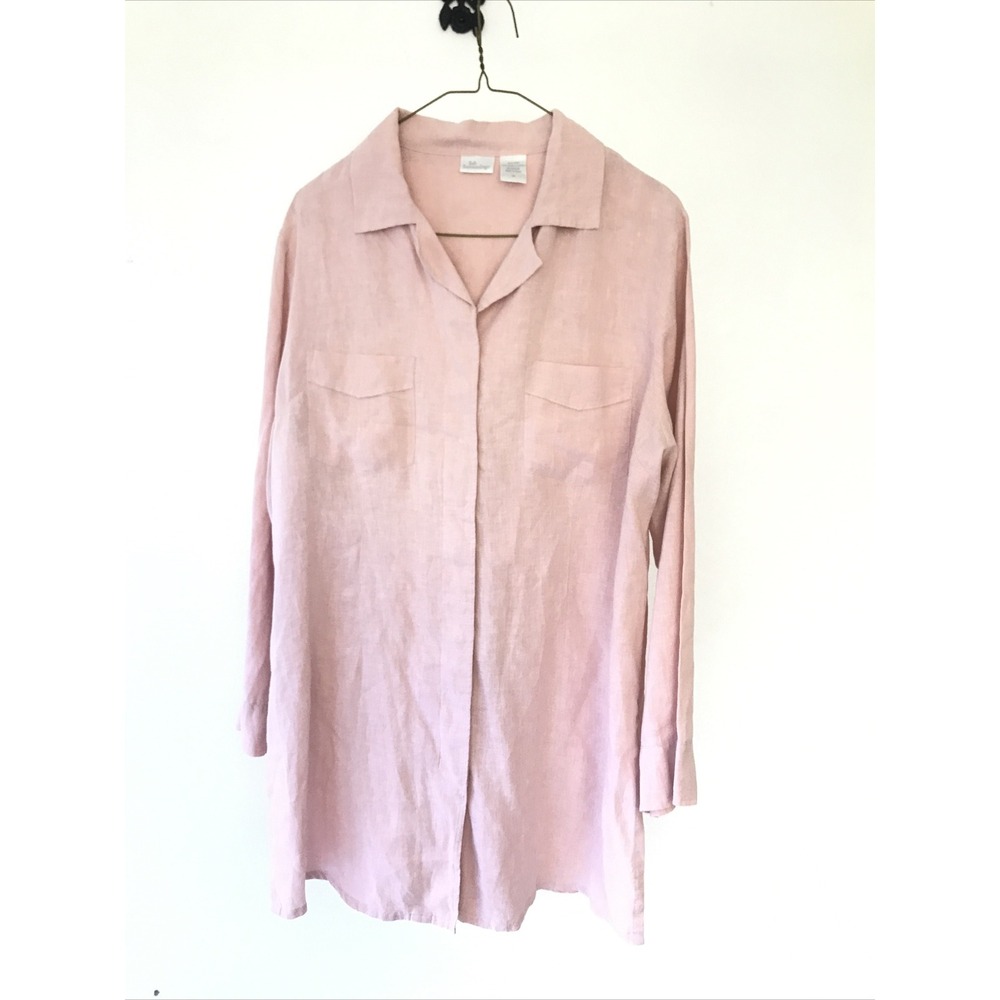 Soft Surroundings M Hemp Tencel‎ Rose Tunic Top Hidden Buttons Pink